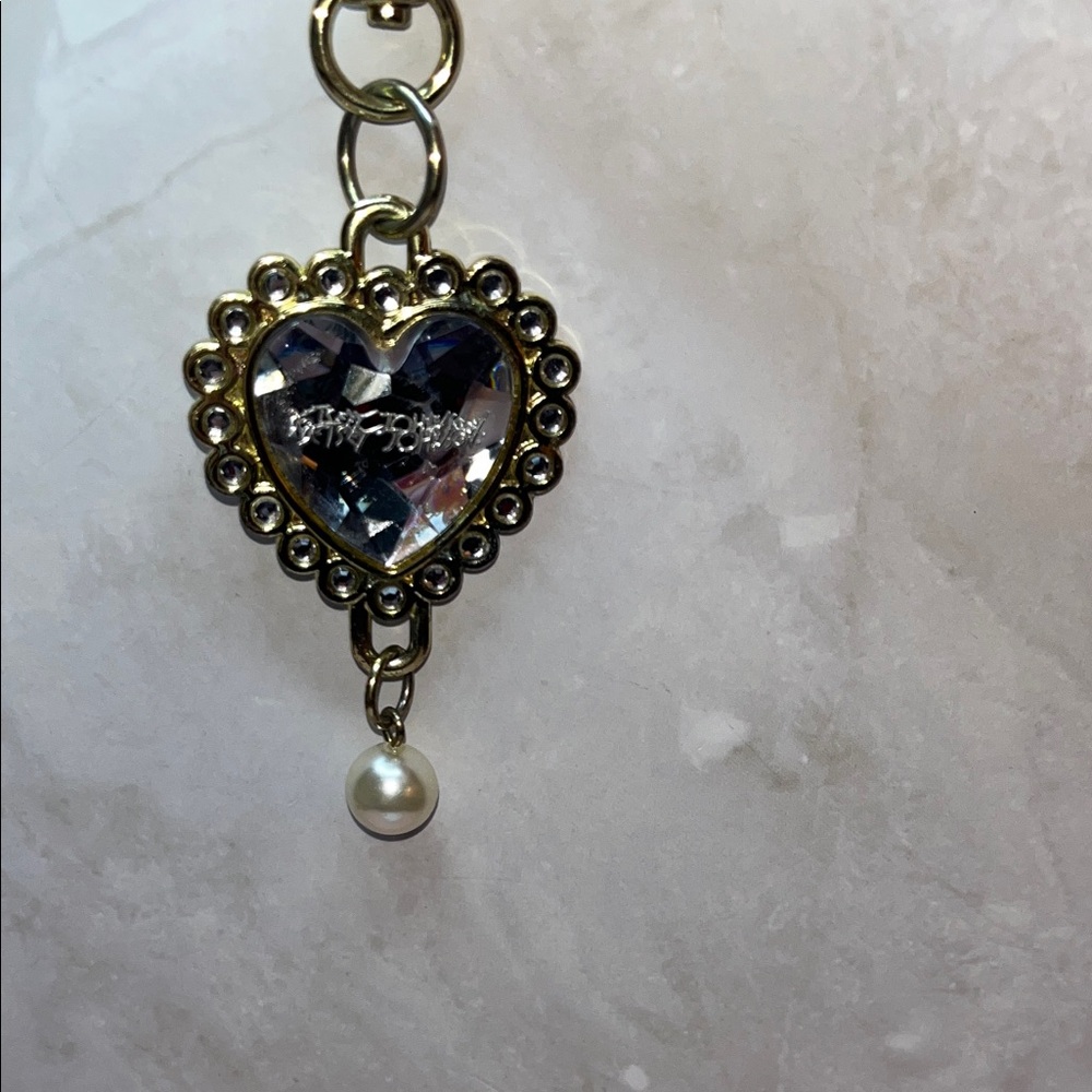 Betsey Johnson Gold Heart Bag Purse Charm with Crystal and Pearl - Picture 4 of 10